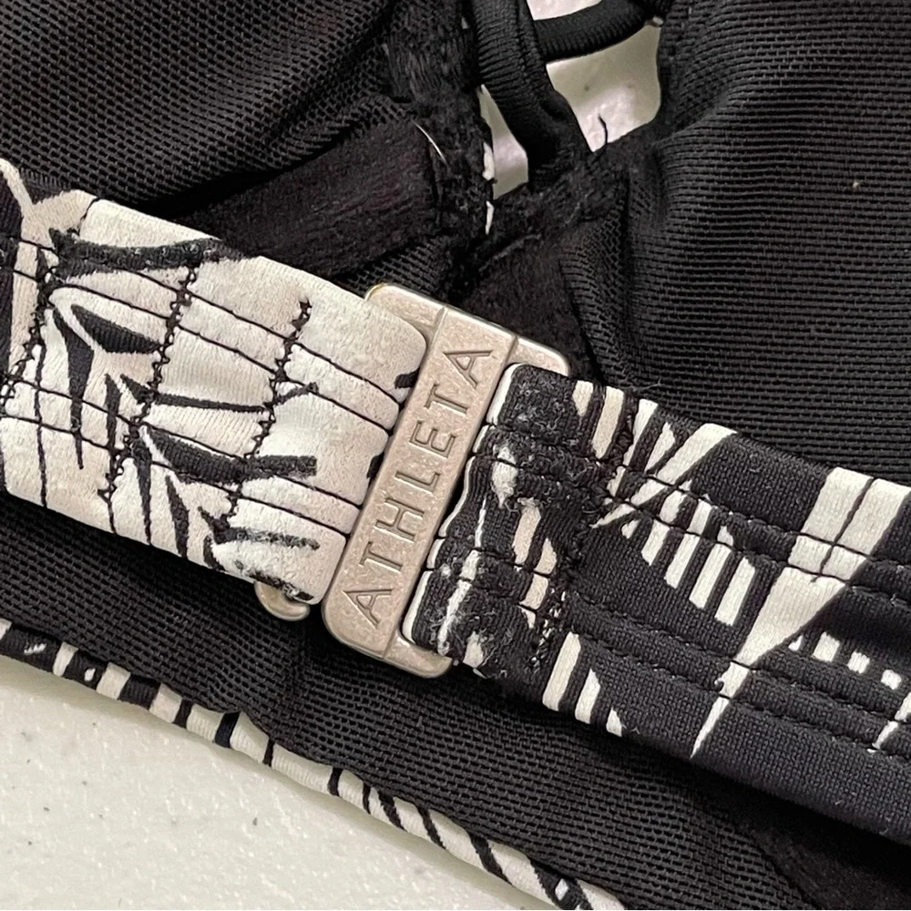 Athleta Sandy Beach Loop Palm Leaf Black & White Halter Bikini Top 32C